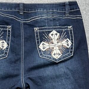 Blue Savvy Denim Capris Womens 20W Dark Wash Embellished Cross Pockets Y2K Style